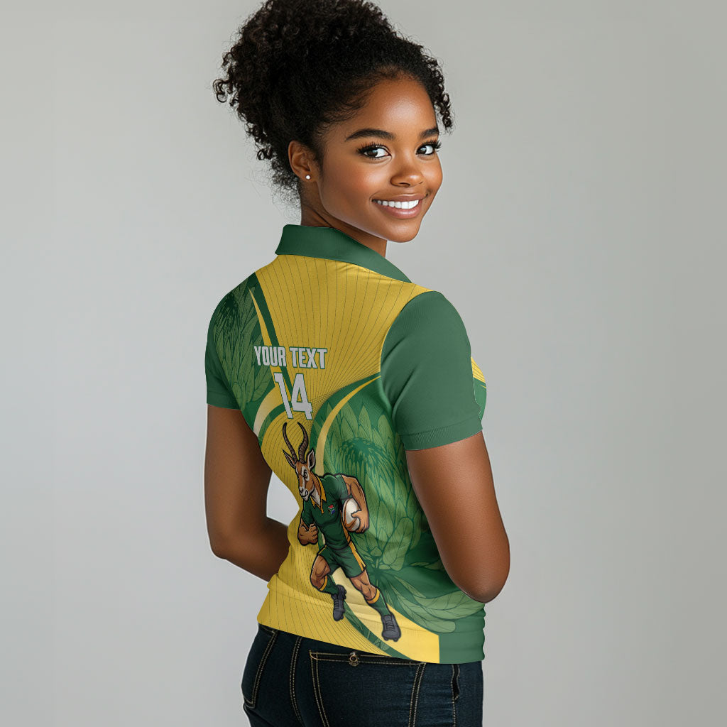 South Africa Rugby Custom Women Polo Shirt Come On Springboks Mascot Sporty Style