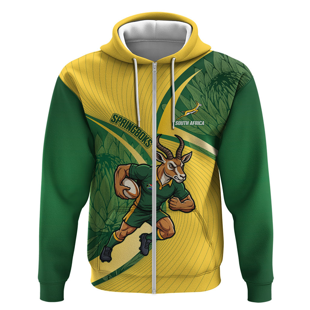 South Africa Rugby Custom Zip Hoodie Come On Springboks Mascot Sporty Style