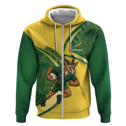 South Africa Rugby Custom Zip Hoodie Come On Springboks Mascot Sporty Style