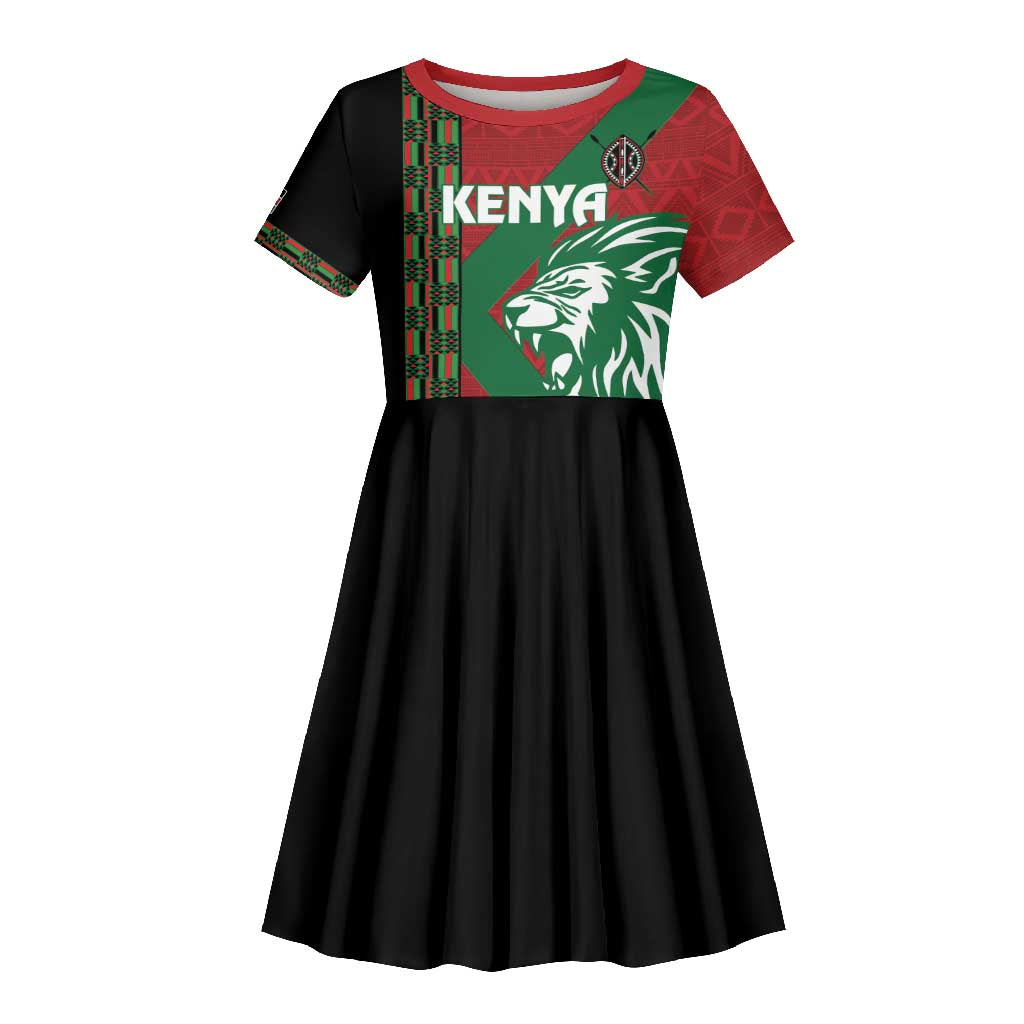 Afro Kenya Rugby Custom Kid Short Sleeve Dress Go Lionesses - African Pattern