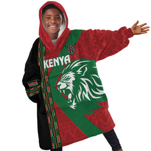 Afro Kenya Rugby Custom Kid Wearable Blanket Hoodie Go Lionesses - African Pattern