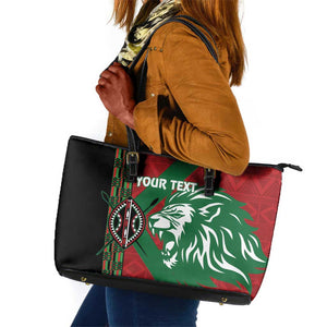 Afro Kenya Rugby Custom Leather Tote Bag Go Lionesses - African Pattern