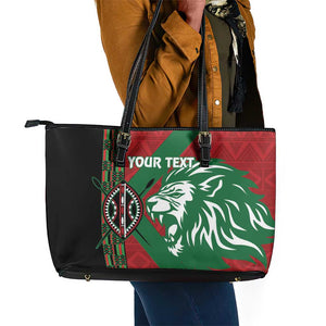 Afro Kenya Rugby Custom Leather Tote Bag Go Lionesses - African Pattern