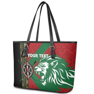 Afro Kenya Rugby Custom Leather Tote Bag Go Lionesses - African Pattern