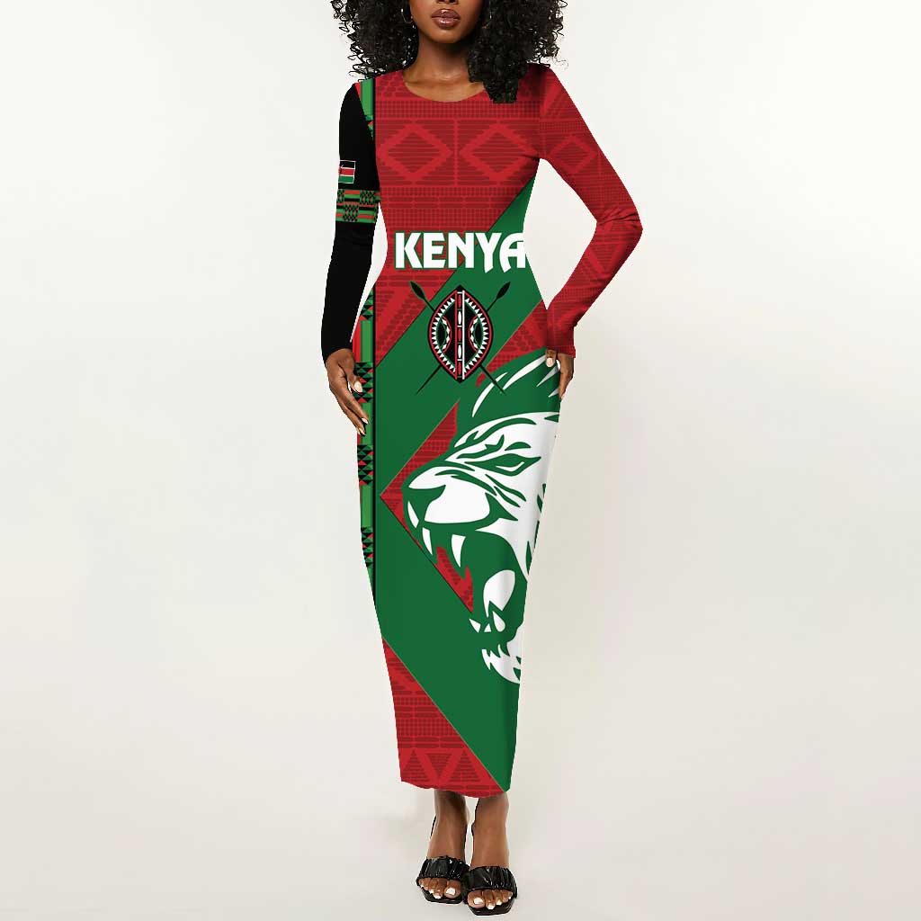 Afro Kenya Rugby Custom Long Sleeve Bodycon Dress Go Lionesses - African Pattern