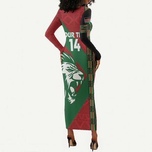 Afro Kenya Rugby Custom Long Sleeve Bodycon Dress Go Lionesses - African Pattern