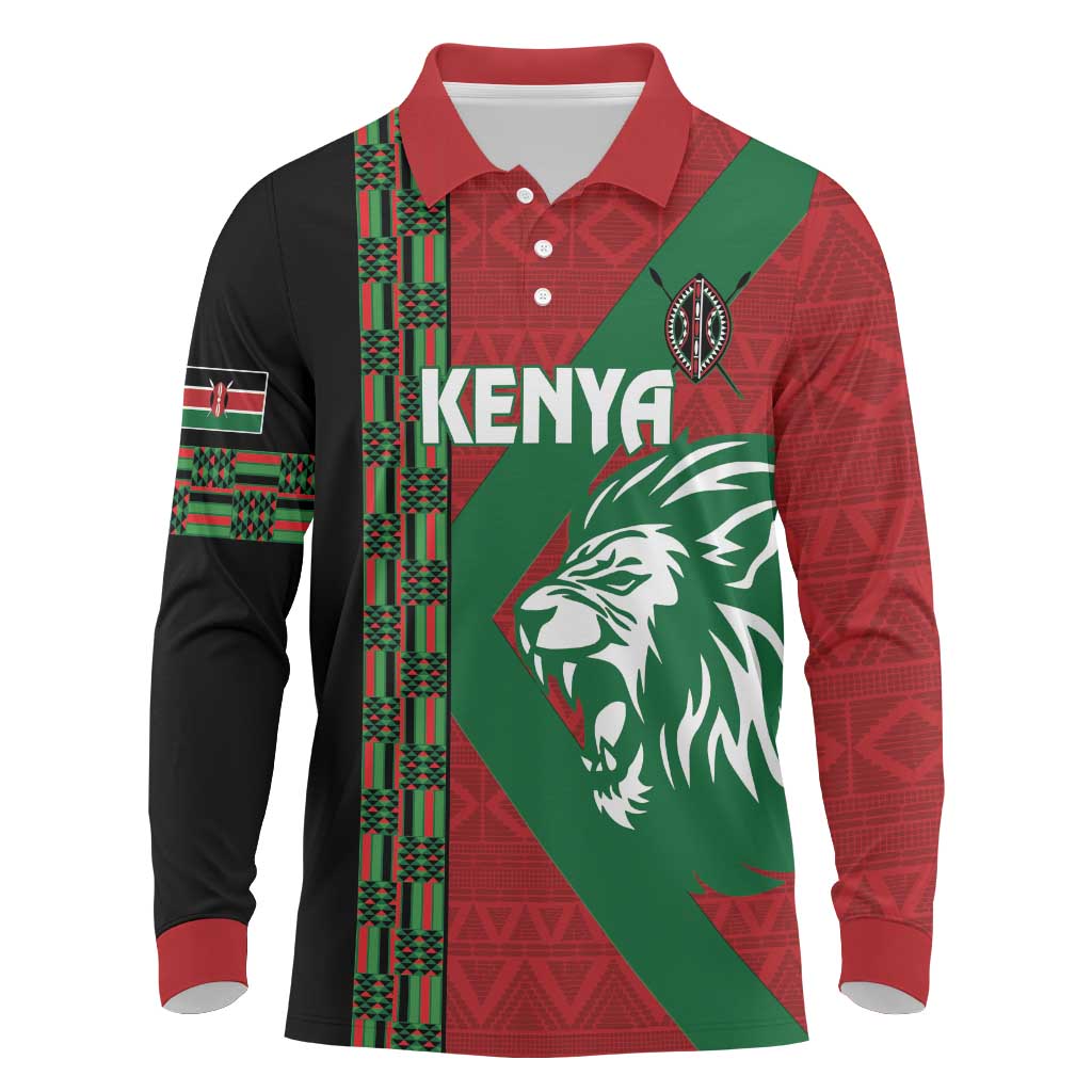 Afro Kenya Rugby Custom Long Sleeve Polo Shirt Go Lionesses - African Pattern