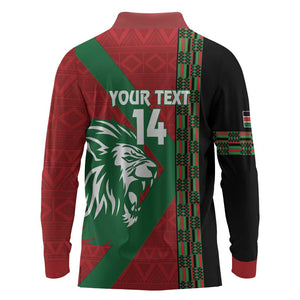 Afro Kenya Rugby Custom Long Sleeve Polo Shirt Go Lionesses - African Pattern