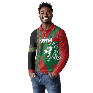 Afro Kenya Rugby Custom Long Sleeve Polo Shirt Go Lionesses - African Pattern