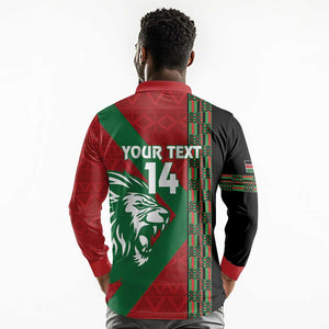 Afro Kenya Rugby Custom Long Sleeve Polo Shirt Go Lionesses - African Pattern