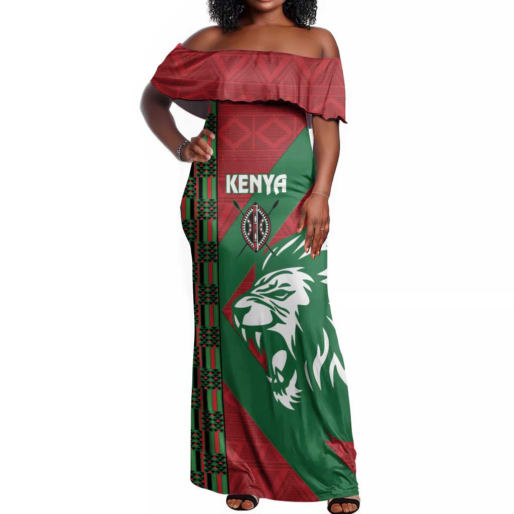 Afro Kenya Rugby Custom Off Shoulder Maxi Dress Go Lionesses - African Pattern