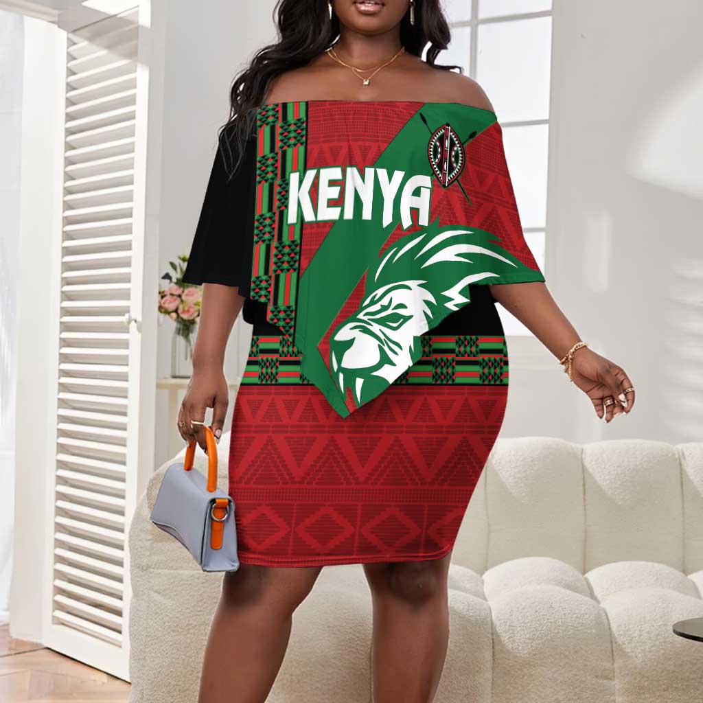 Afro Kenya Rugby Custom Off Shoulder Short Dress Go Lionesses - African Pattern