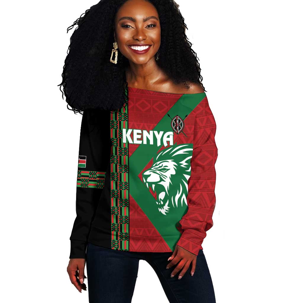 Afro Kenya Rugby Custom Off Shoulder Sweater Go Lionesses - African Pattern