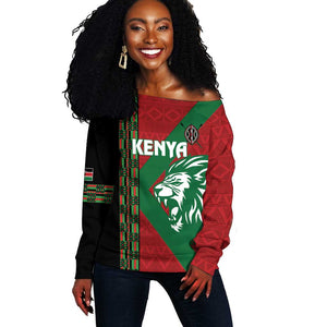 Afro Kenya Rugby Custom Off Shoulder Sweater Go Lionesses - African Pattern