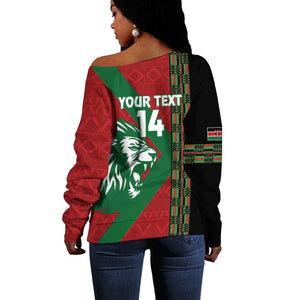 Afro Kenya Rugby Custom Off Shoulder Sweater Go Lionesses - African Pattern