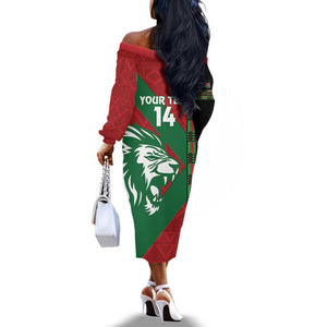 Afro Kenya Rugby Custom Off The Shoulder Long Sleeve Dress Go Lionesses - African Pattern