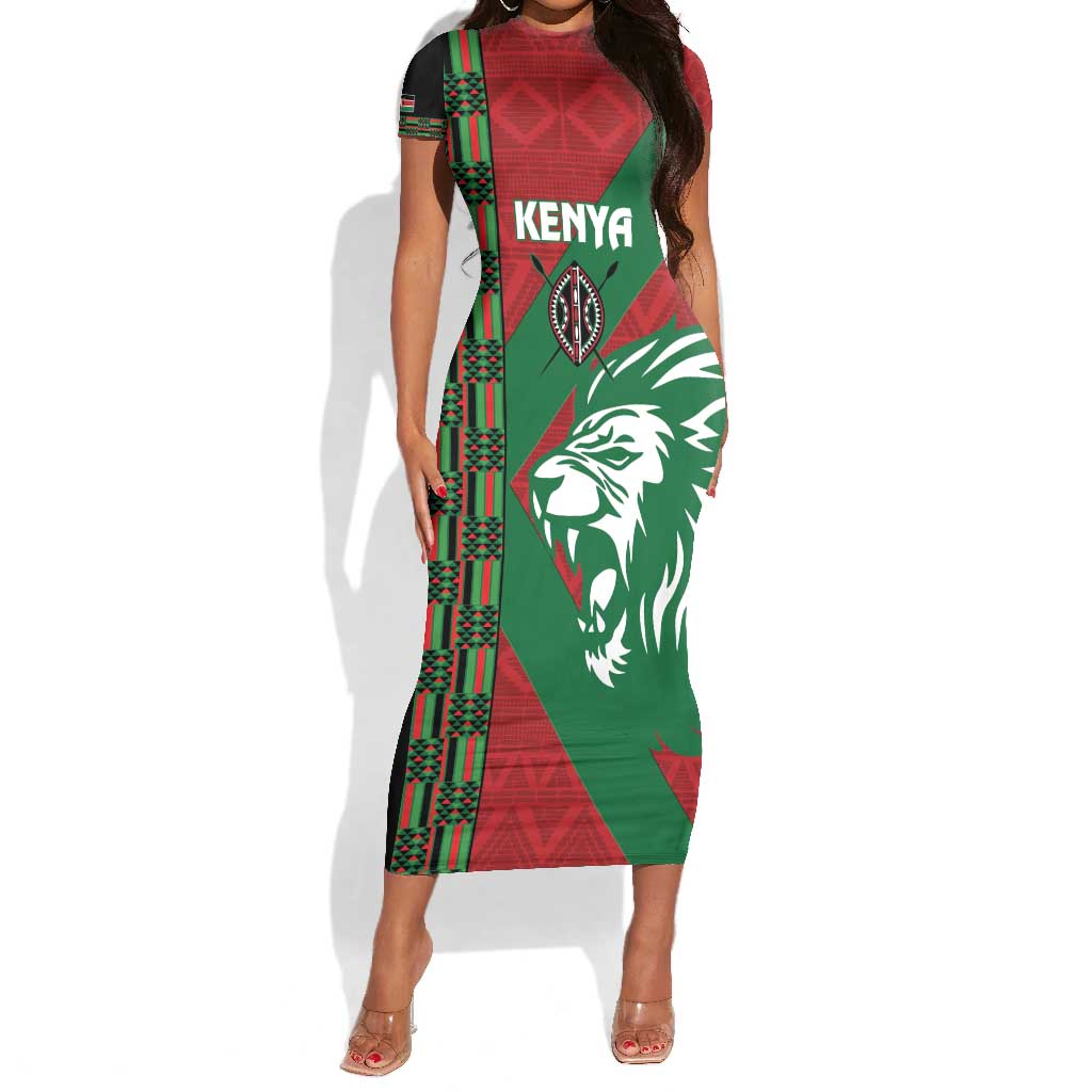 Afro Kenya Rugby Custom Short Sleeve Bodycon Dress Go Lionesses - African Pattern