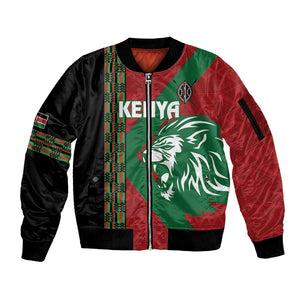 Afro Kenya Rugby Custom Sleeve Zip Bomber Jacket Go Lionesses - African Pattern