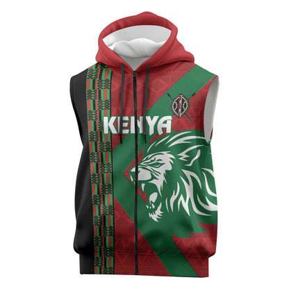 Afro Kenya Rugby Custom Sleeveless Zip Hoodie Go Lionesses - African Pattern - African Pride