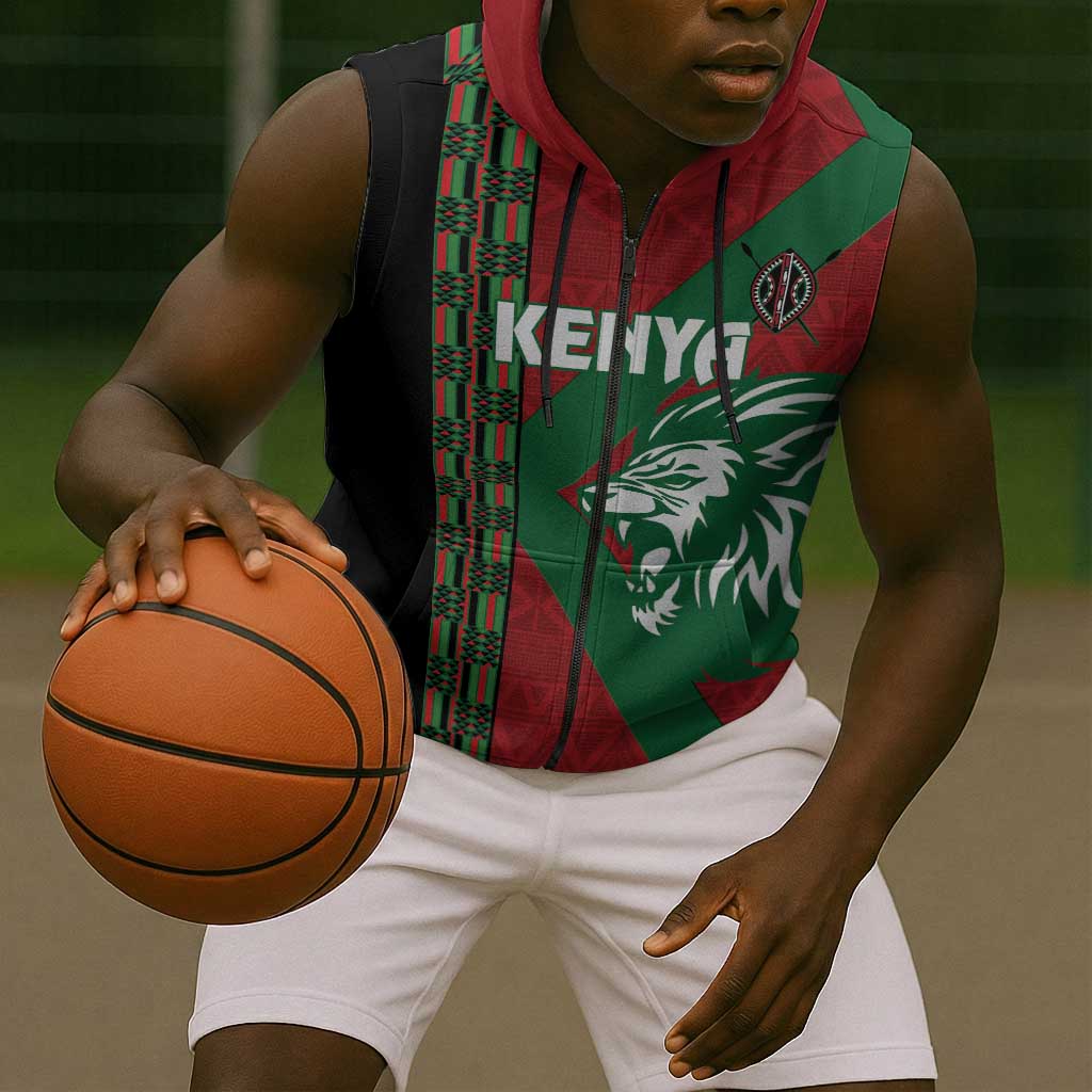 Afro Kenya Rugby Custom Sleeveless Zip Hoodie Go Lionesses - African Pattern - African Pride