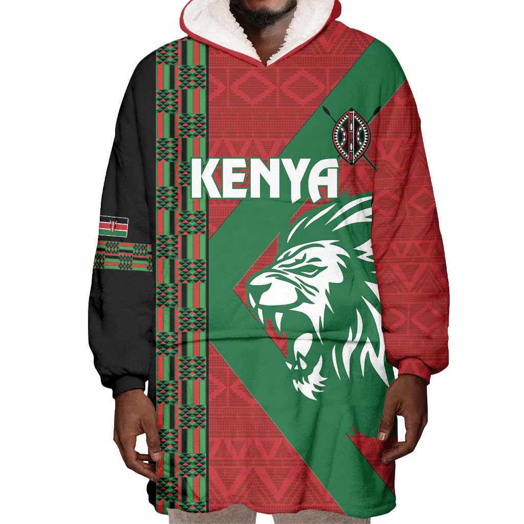 Afro Kenya Rugby Custom Wearable Blanket Hoodie Go Lionesses - African Pattern