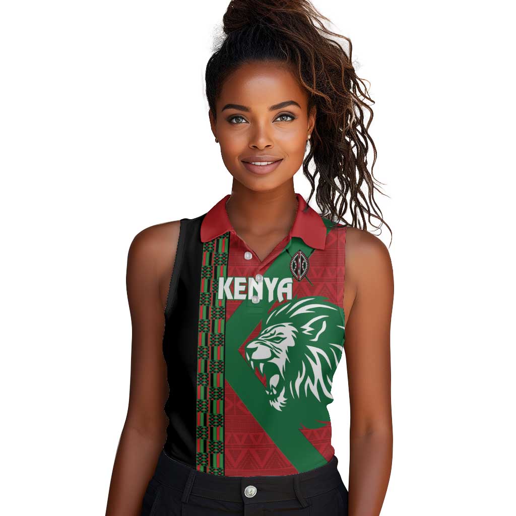 Afro Kenya Rugby Custom Women Sleeveless Polo Shirt Go Lionesses - African Pattern