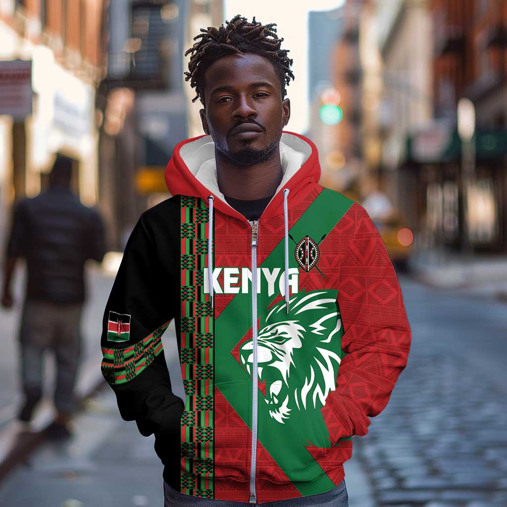 Afro Kenya Rugby Custom Zip Hoodie Go Lionesses - African Pattern