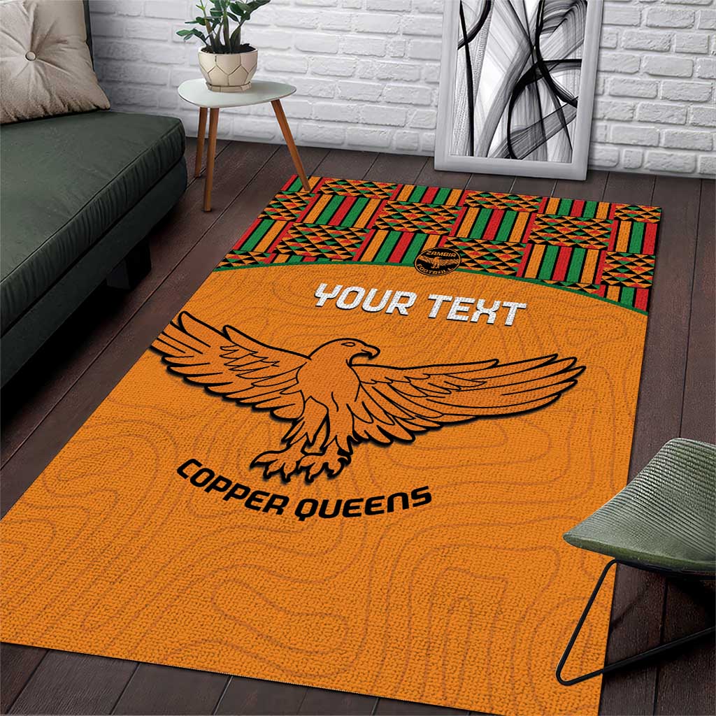 Custom Zambia Football Area Rug Copper Queens Kente Pattern