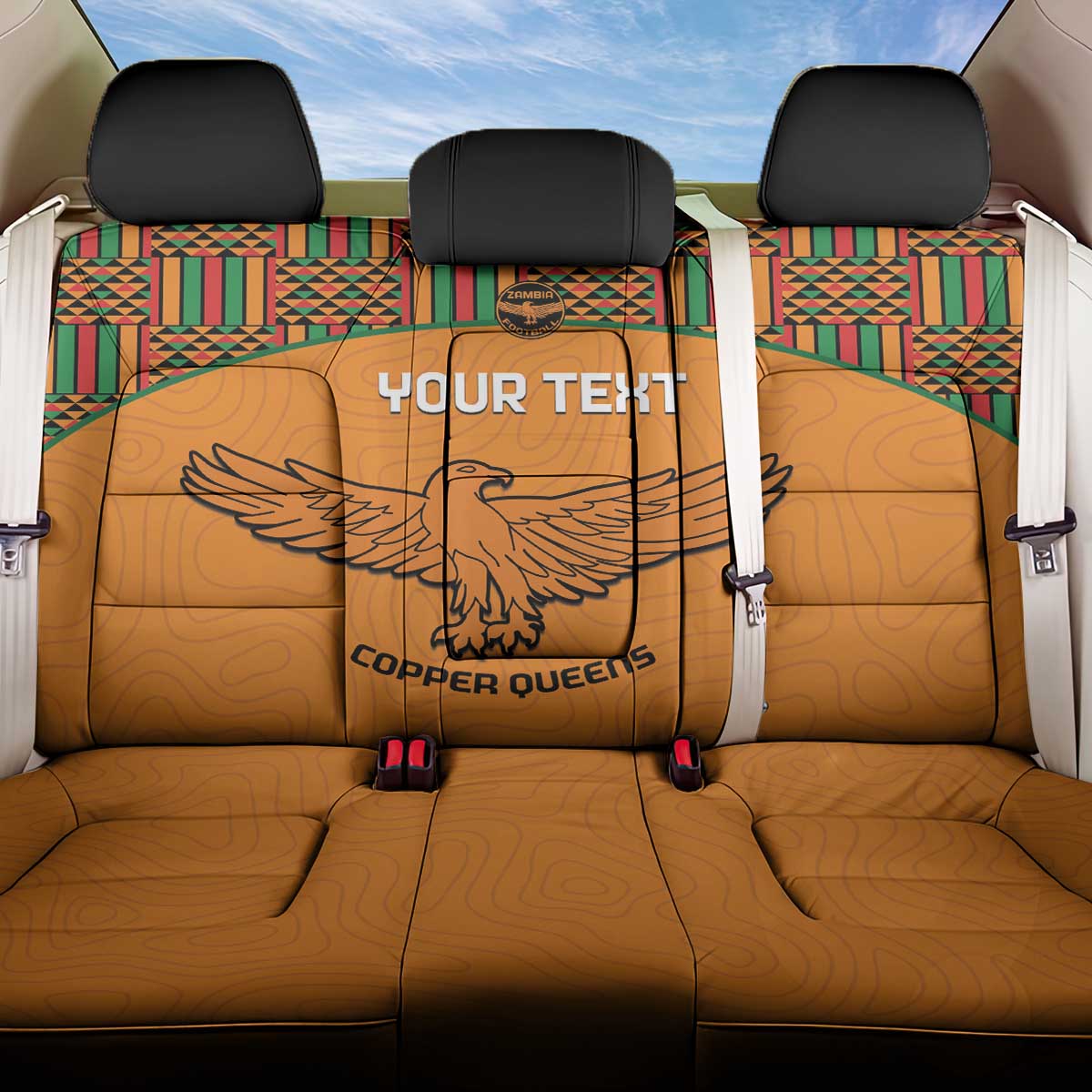 Custom Zambia Football Back Car Seat Cover Copper Queens Kente Pattern