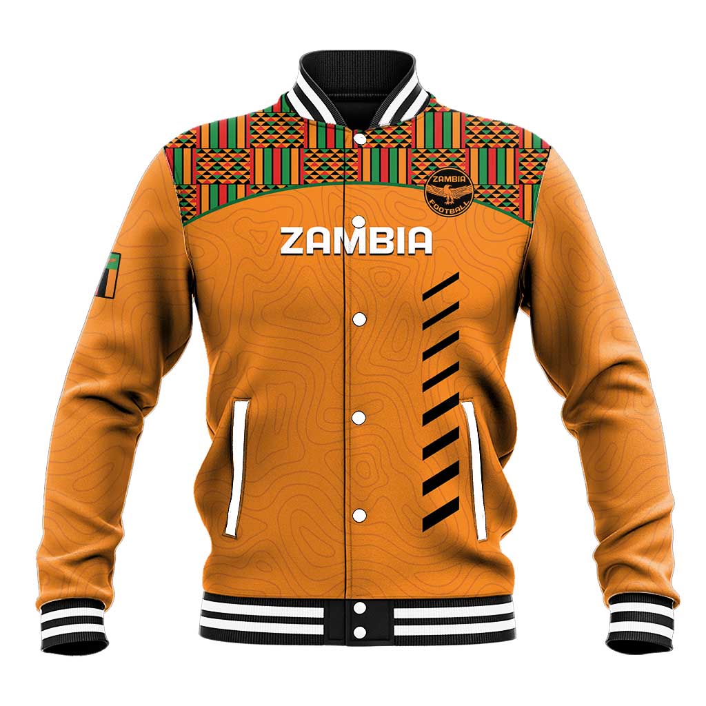 Custom Zambia Football Baseball Jacket Copper Queens Kente Pattern LT14