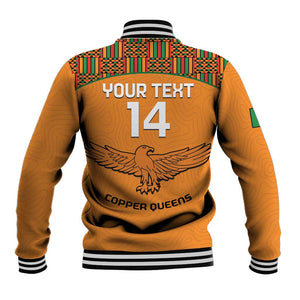 Custom Zambia Football Baseball Jacket Copper Queens Kente Pattern LT14