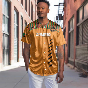 Custom Zambia Football Baseball Jersey Copper Queens Kente Pattern