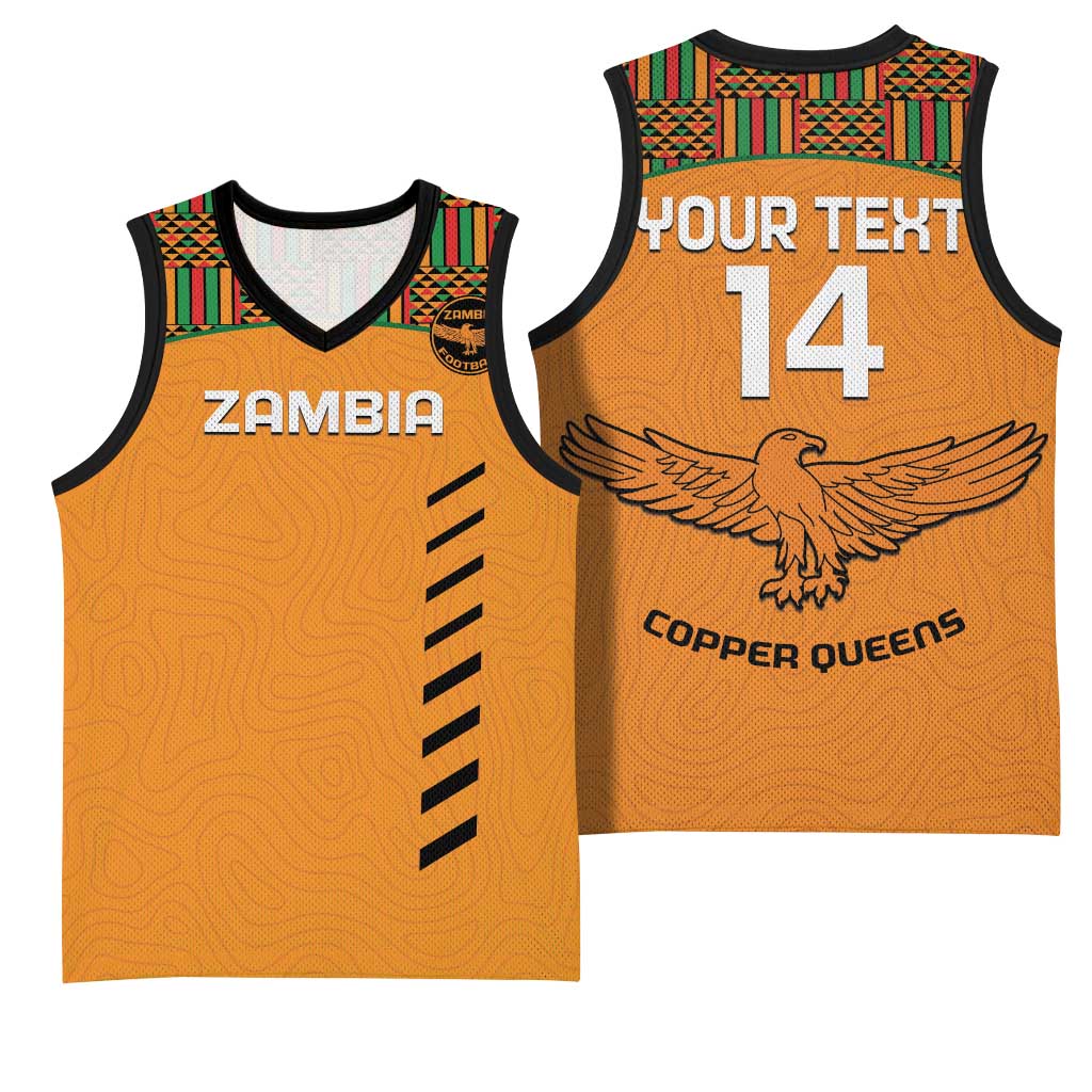 Custom Zambia Football Basketball Jersey Copper Queens Kente Pattern LT14