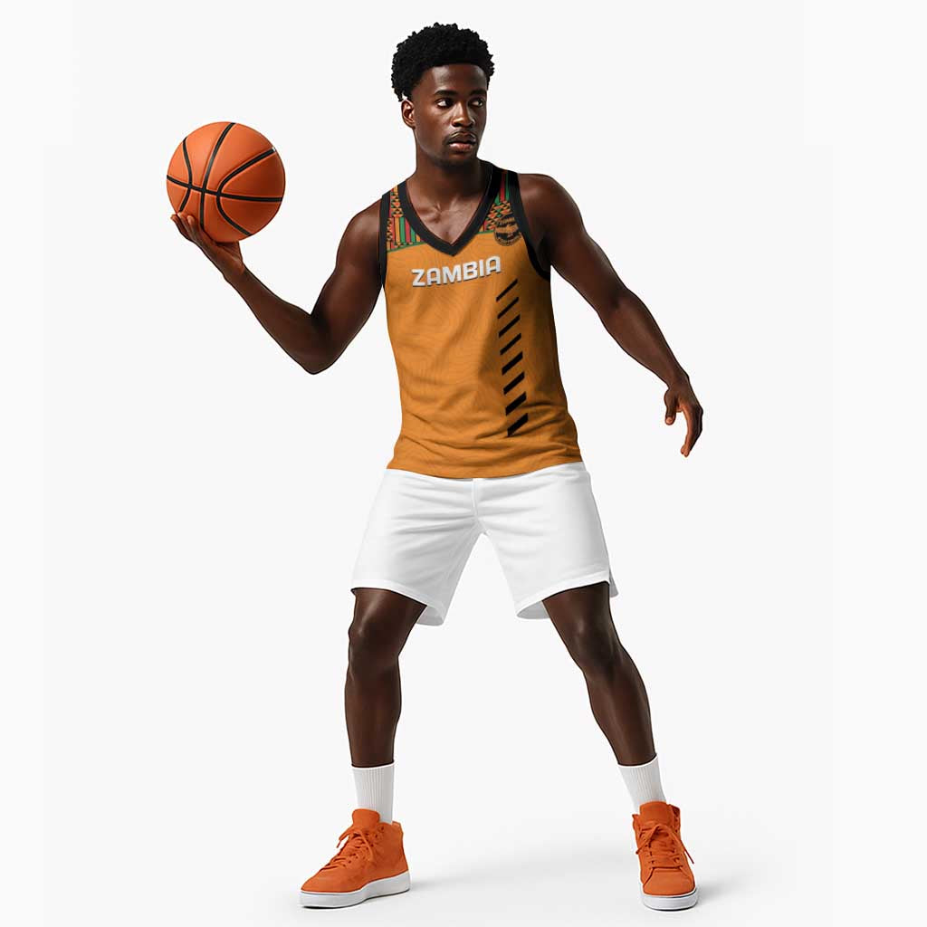 Custom Zambia Football Basketball Jersey Copper Queens Kente Pattern LT14