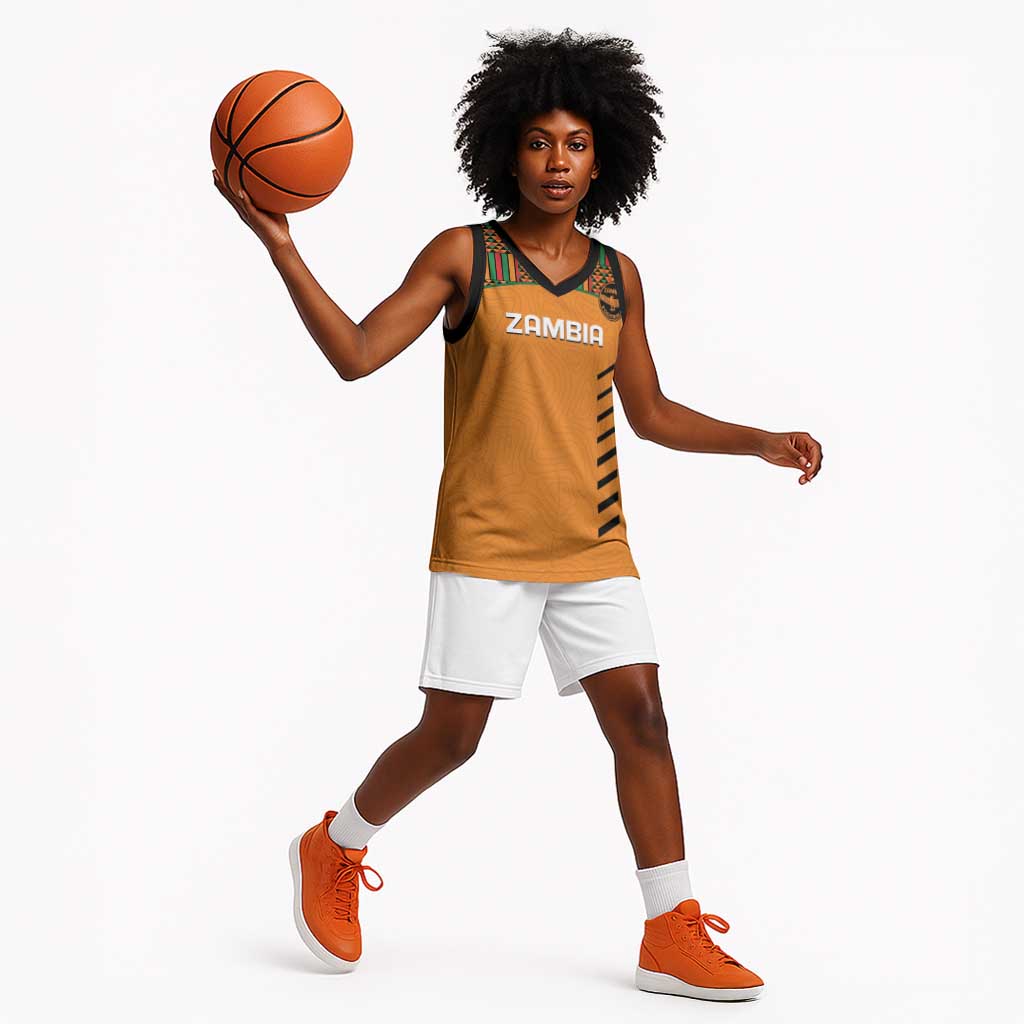 Custom Zambia Football Basketball Jersey Copper Queens Kente Pattern LT14