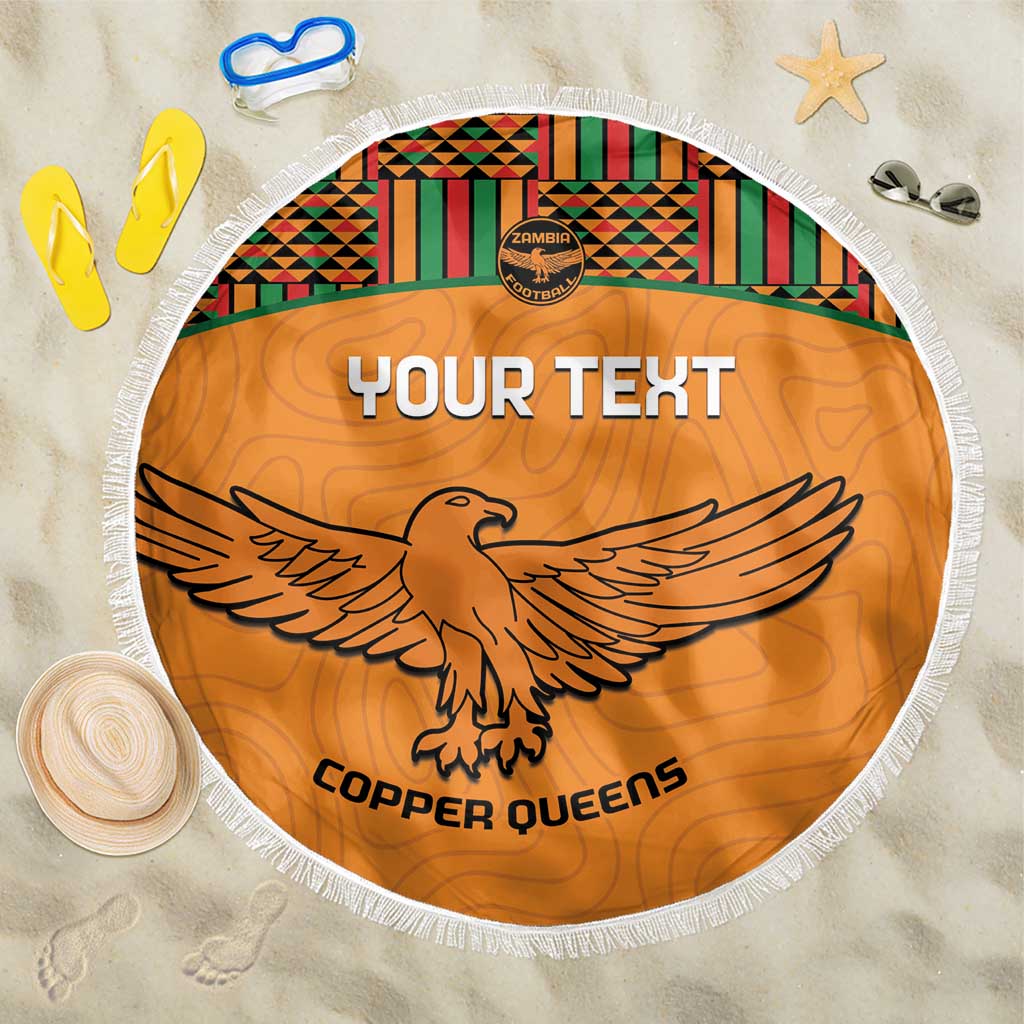 Custom Zambia Football Beach Blanket Copper Queens Kente Pattern