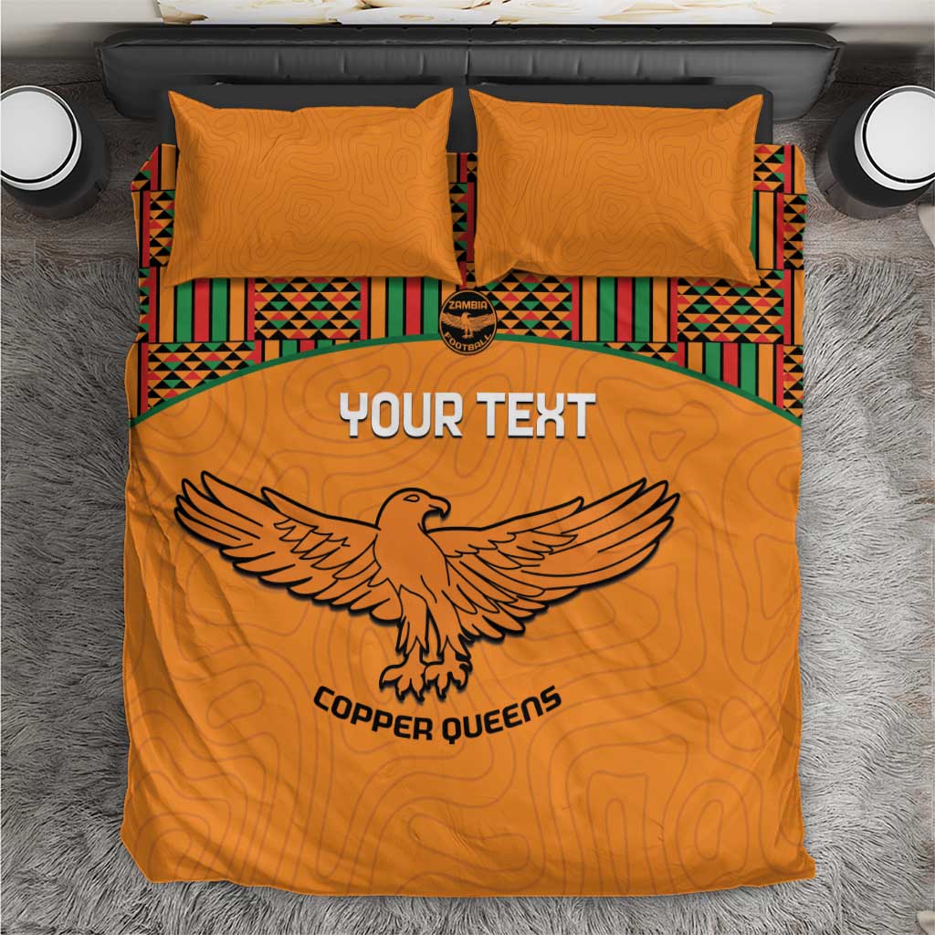 Custom Zambia Football Bedding Set Copper Queens Kente Pattern