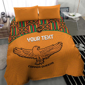 Custom Zambia Football Bedding Set Copper Queens Kente Pattern