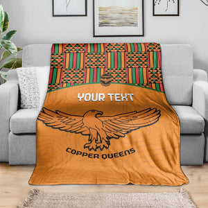 Custom Zambia Football Blanket Copper Queens Kente Pattern