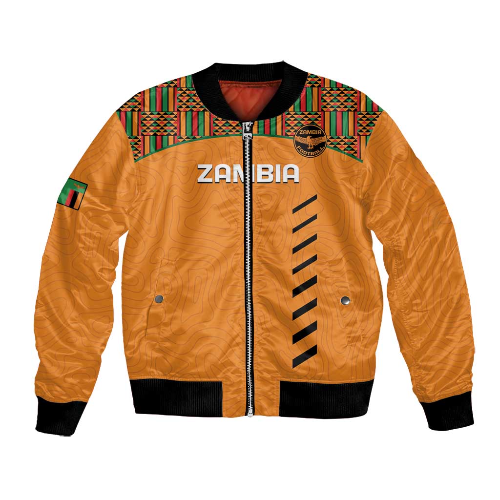 Custom Zambia Football Bomber Jacket Copper Queens Kente Pattern