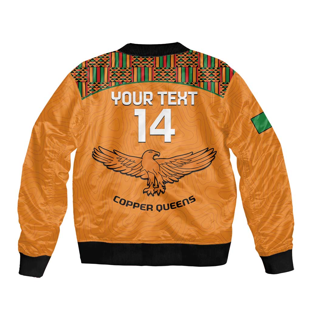 Custom Zambia Football Bomber Jacket Copper Queens Kente Pattern
