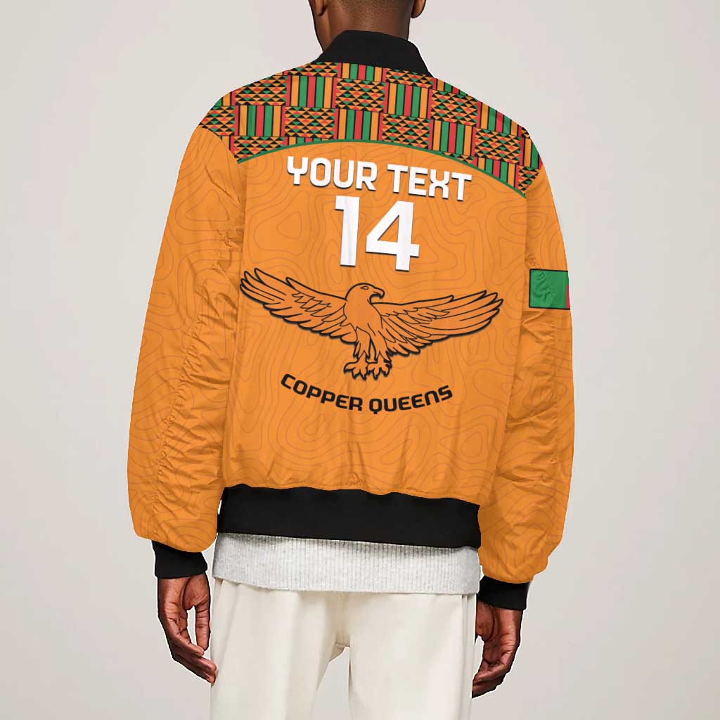 Custom Zambia Football Bomber Jacket Copper Queens Kente Pattern