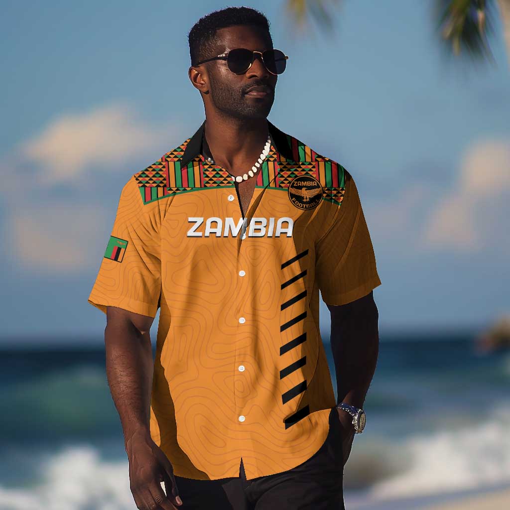 Custom Zambia Football Hawaiian Shirt Copper Queens Kente Pattern