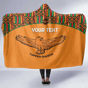 Custom Zambia Football Hooded Blanket Copper Queens Kente Pattern