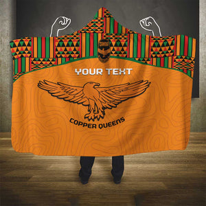 Custom Zambia Football Hooded Blanket Copper Queens Kente Pattern