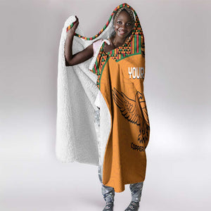 Custom Zambia Football Hooded Blanket Copper Queens Kente Pattern