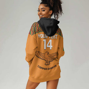 Custom Zambia Football Hoodie Dress Copper Queens Kente Pattern