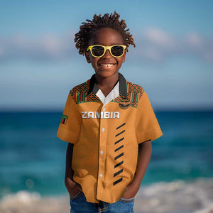 Custom Zambia Football Kid Hawaiian Shirt Copper Queens Kente Pattern