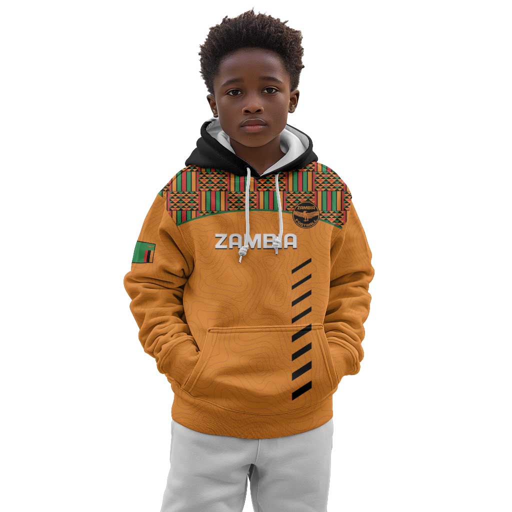 Custom Zambia Football Kid Hoodie Copper Queens Kente Pattern