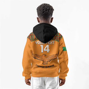 Custom Zambia Football Kid Hoodie Copper Queens Kente Pattern